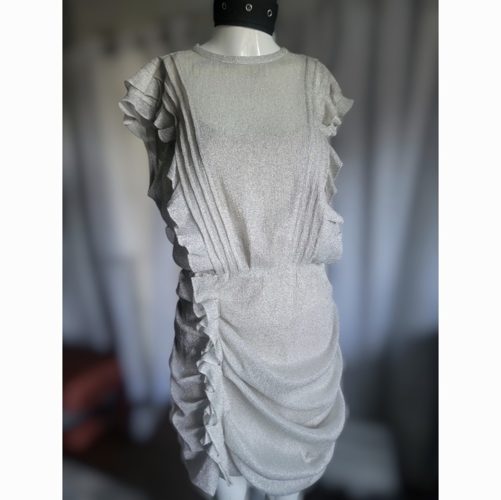 Chic Silver Ruffled Mini Dress